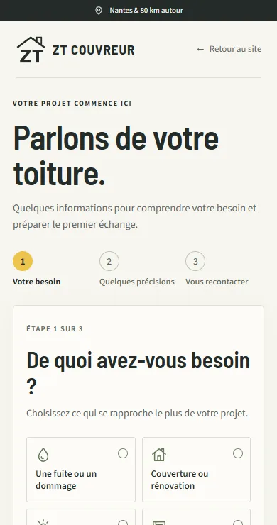 Le formulaire de demande de devis du site ZT Couvreur.