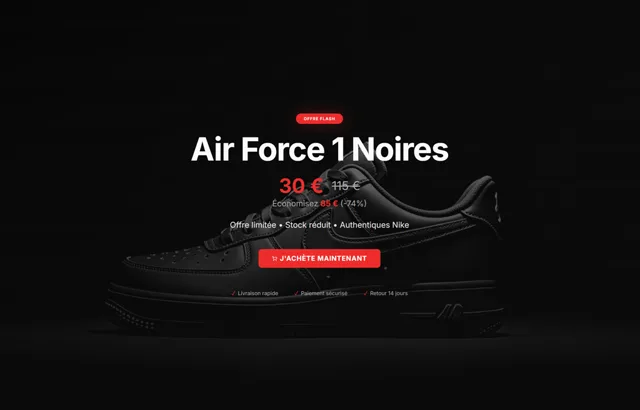 Landing page e-commerce Air Force 1